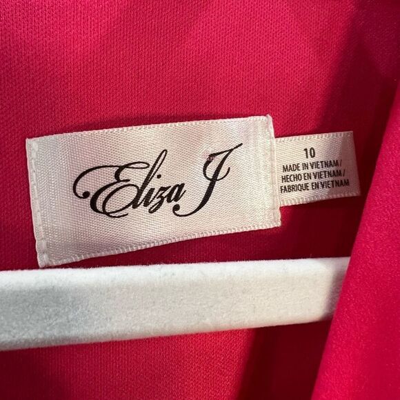 Eliza J Women 10 Hot Pink Surplice Neck Puff Sleeve Fit Flare Mini Dress Pockets - Picture 10 of 13